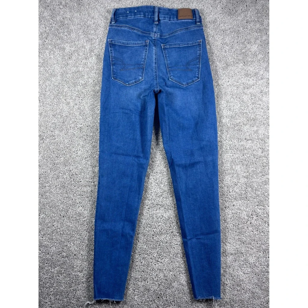 American Eagle Ne(X)t Level Stretch Jeggings‎ Blue Wash Distressed Hem Size 2